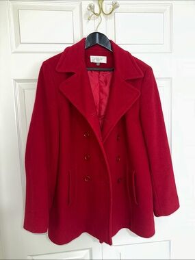 Jones New York Red Double-Breasted Pea Coat